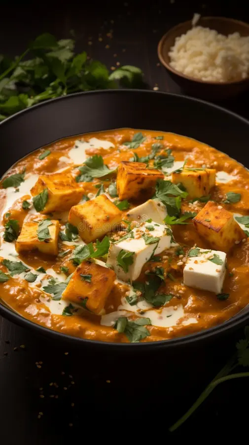 flavorful fusion vertical shot showcasing traditional paneer butter masala rich cottage cheese curry mobile wallpaper 291735764
